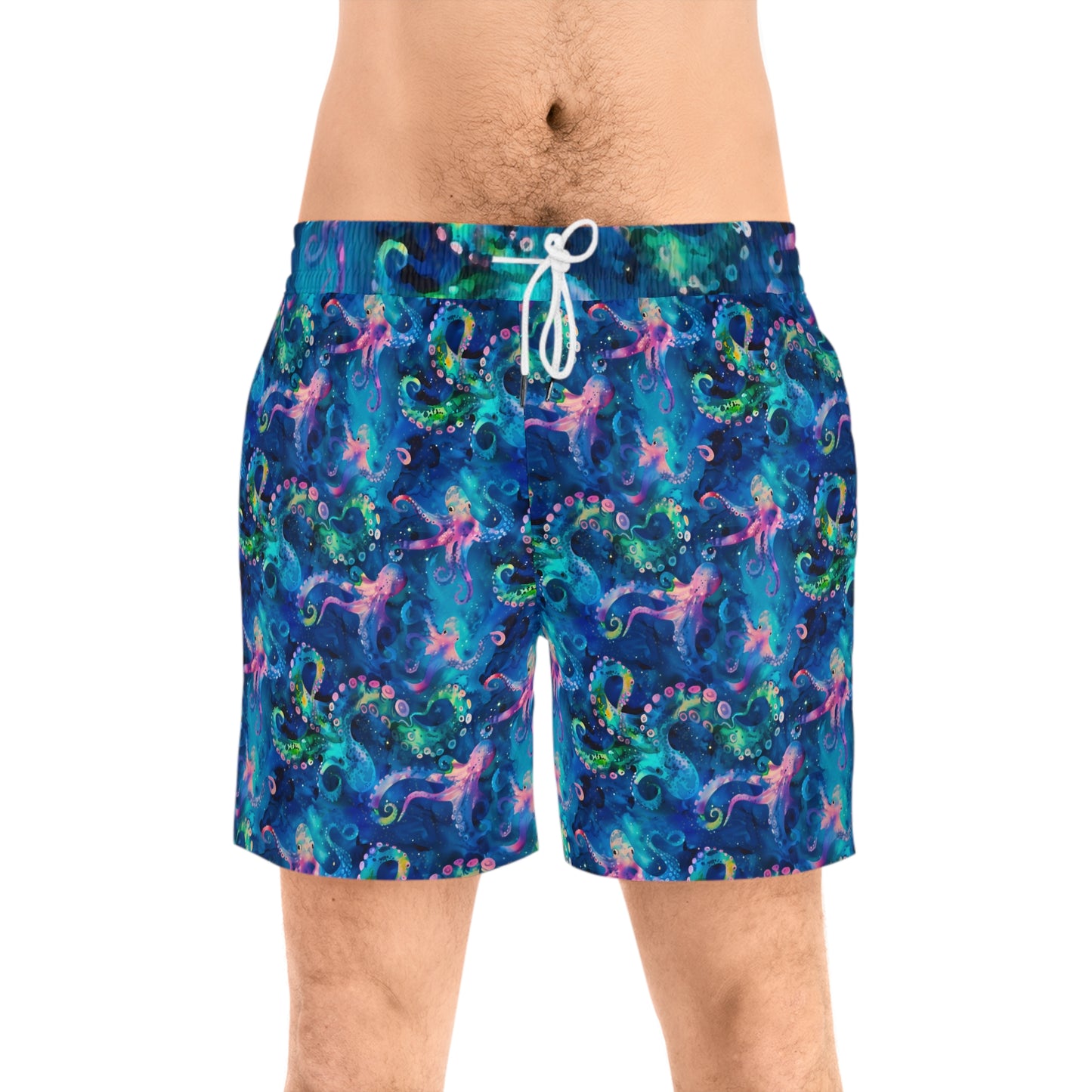 Abstract Space Octopi Men's Mid-Length Swim Shorts