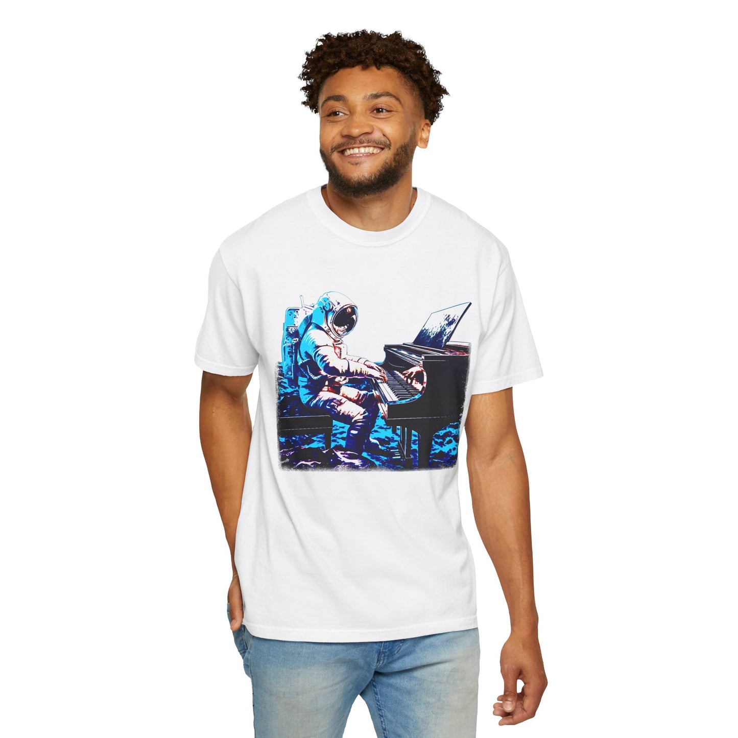 Astronaut's Cosmic Crescendo Men's Relaxed Fit Midweight Cotton T-Shirt