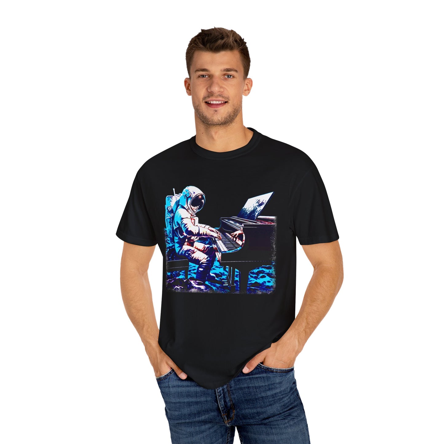 Astronaut's Cosmic Crescendo Men's Relaxed Fit Midweight Cotton T-Shirt