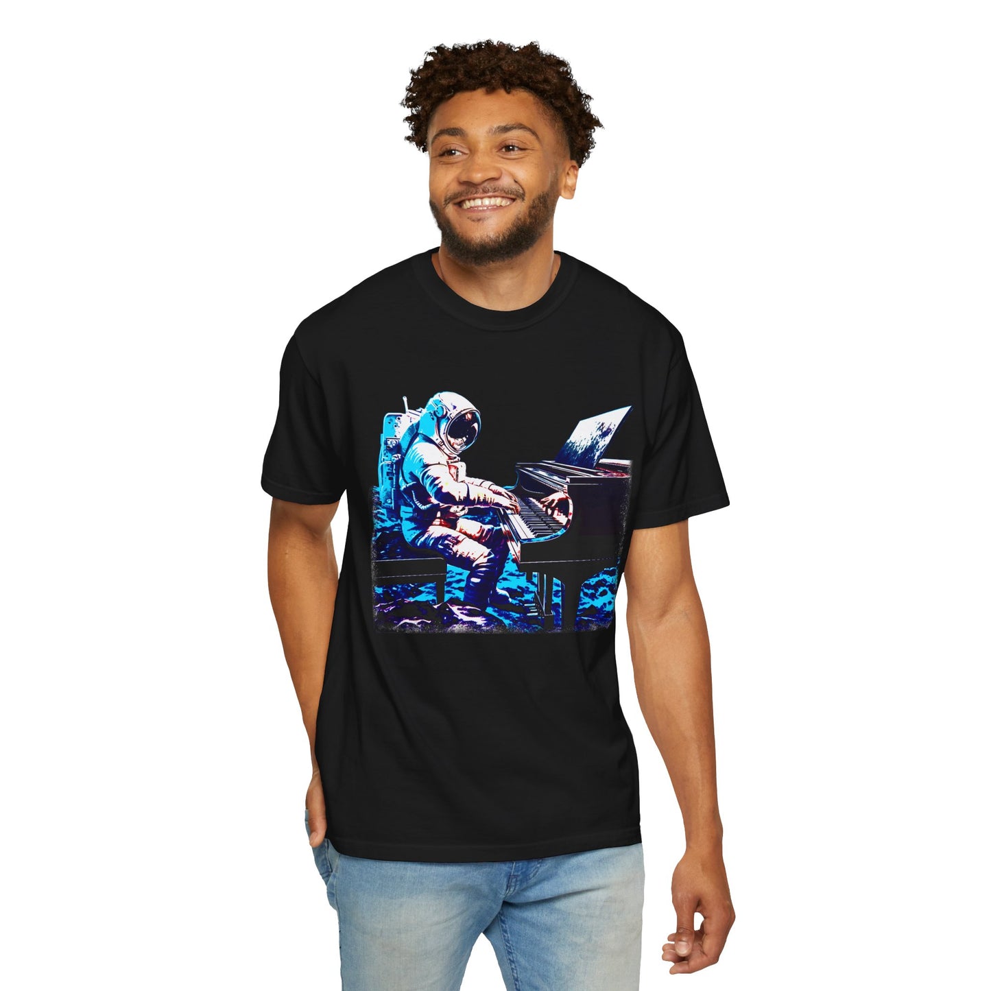 Astronaut's Cosmic Crescendo Men's Relaxed Fit Midweight Cotton T-Shirt