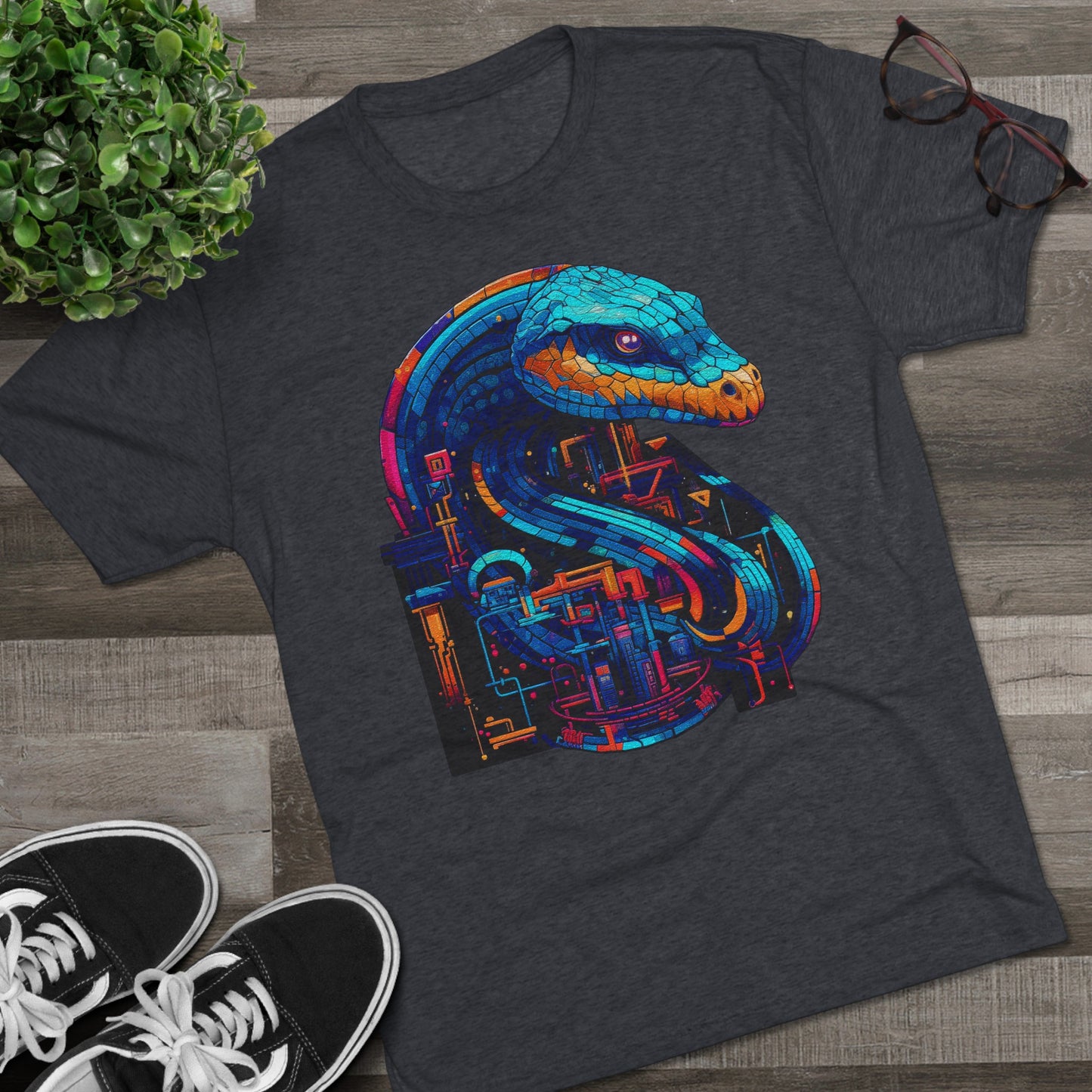 Cyber Snake, Techno Viper of the Digital Realm- Men's Classic Fit Tri-Blend Crew T-Shirt