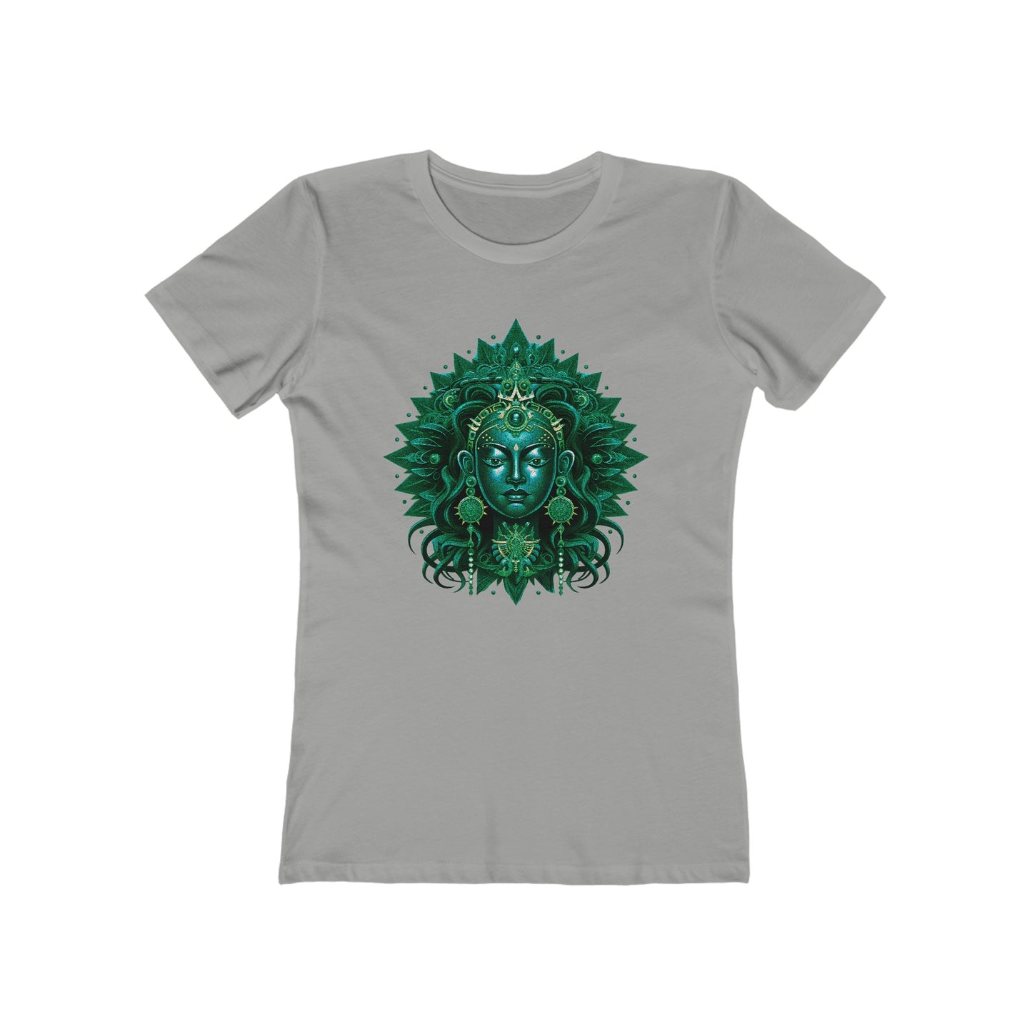 Radiant Goddess Green Tara: A Mandalic Portrait of Divine Beauty Women's Fitted T-Shirt