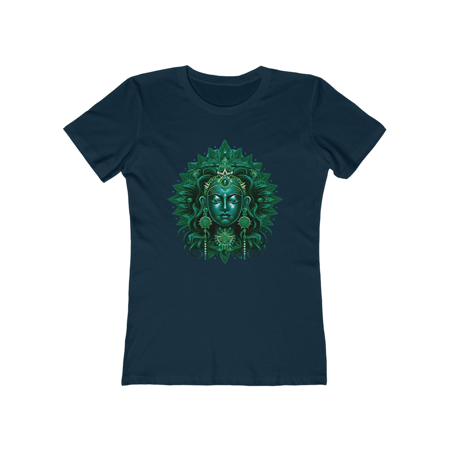 Radiant Goddess Green Tara: A Mandalic Portrait of Divine Beauty Women's Fitted T-Shirt