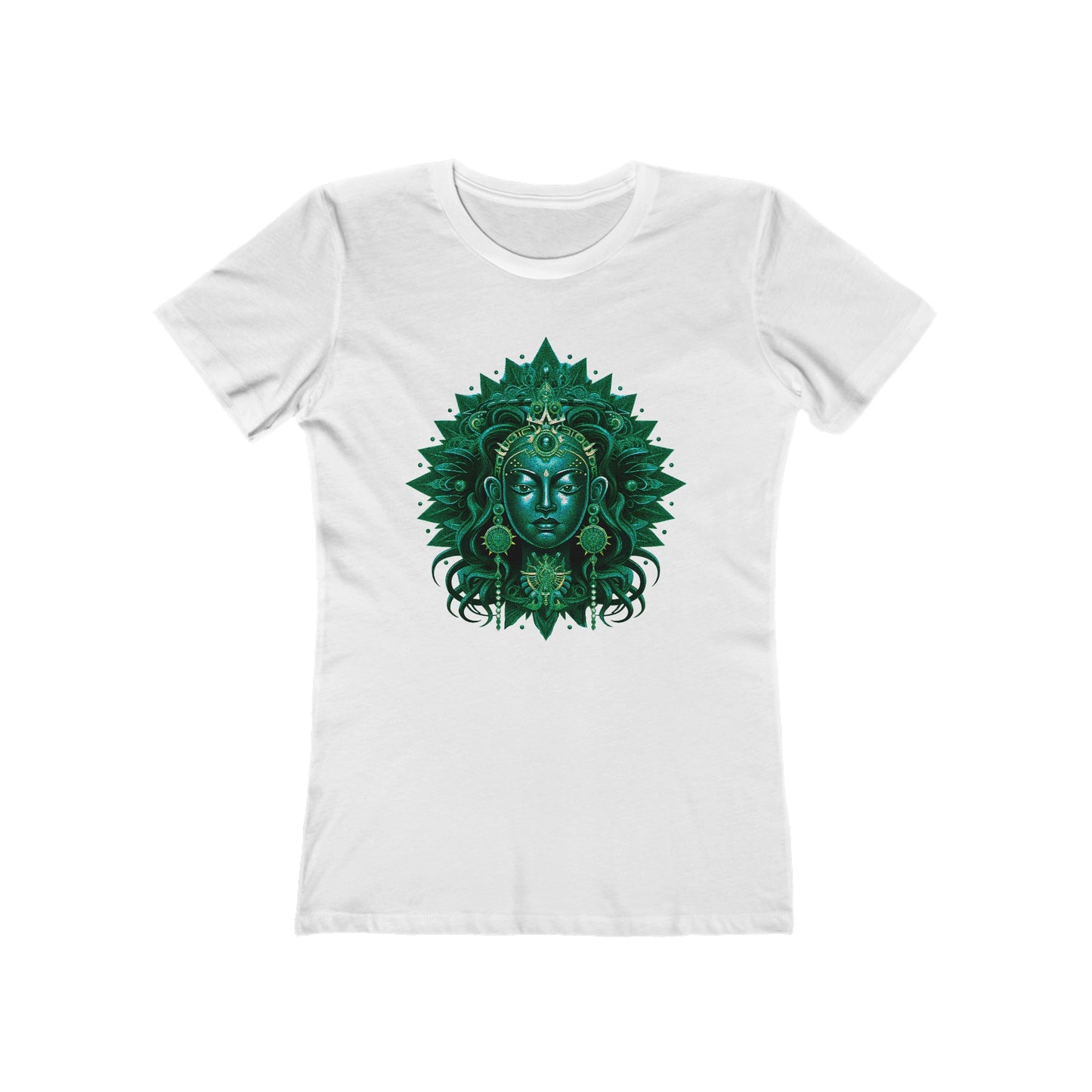 Radiant Goddess Green Tara: A Mandalic Portrait of Divine Beauty Women's Fitted T-Shirt