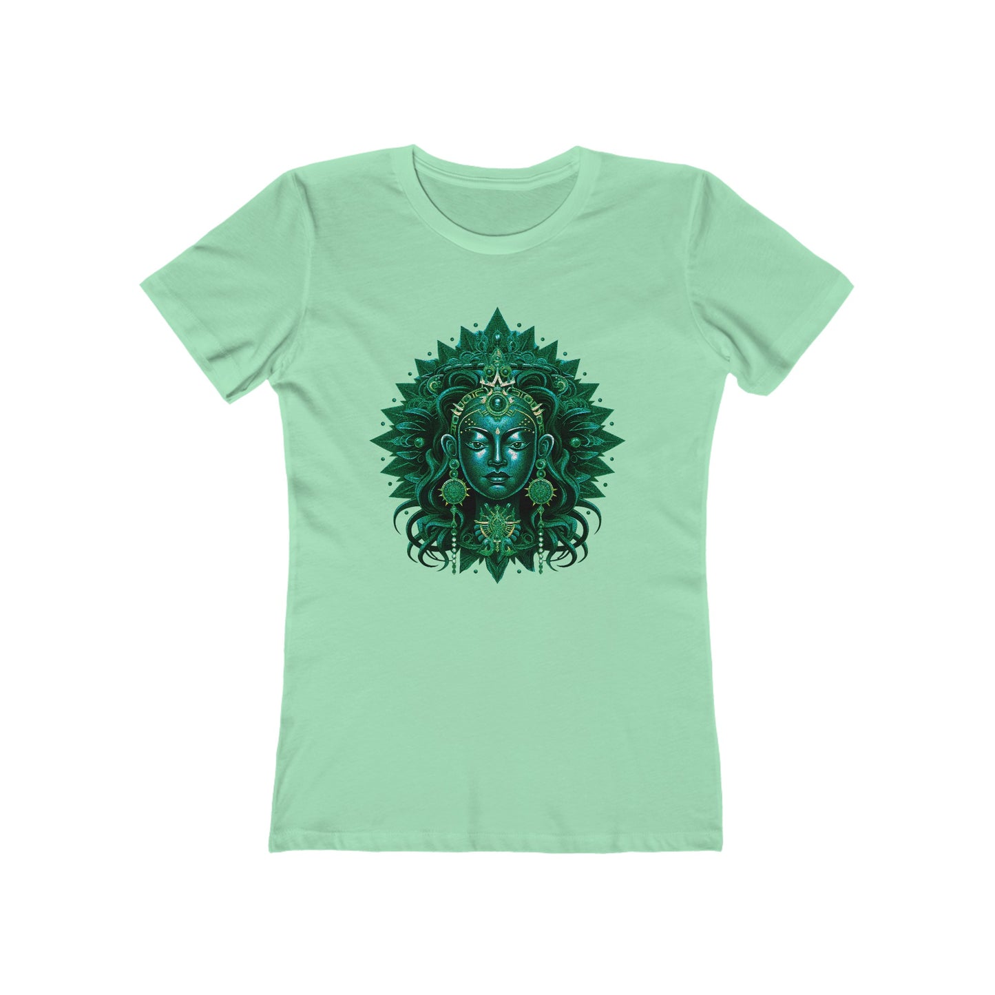 Radiant Goddess Green Tara: A Mandalic Portrait of Divine Beauty Women's Fitted T-Shirt