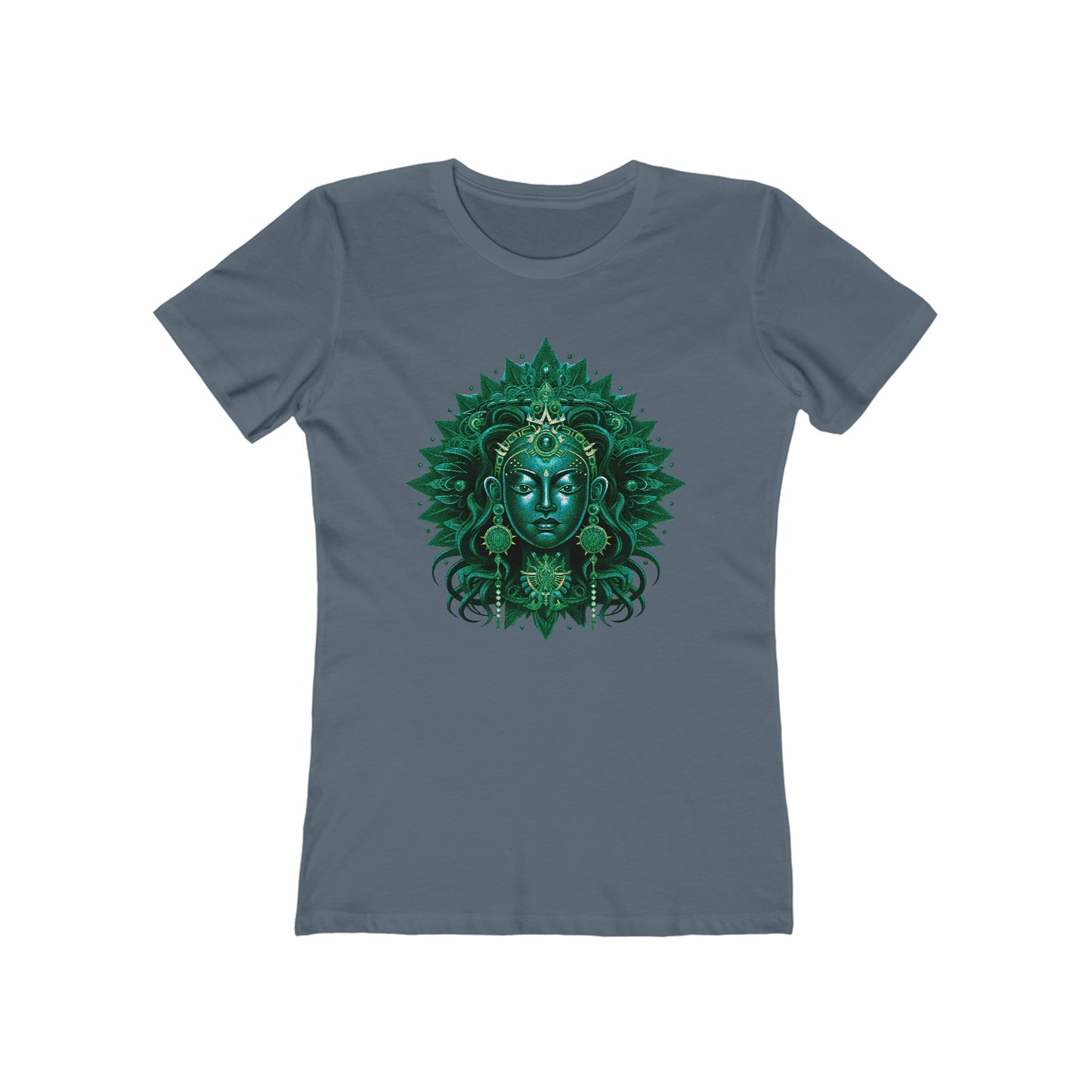 Radiant Goddess Green Tara: A Mandalic Portrait of Divine Beauty Women's Fitted T-Shirt