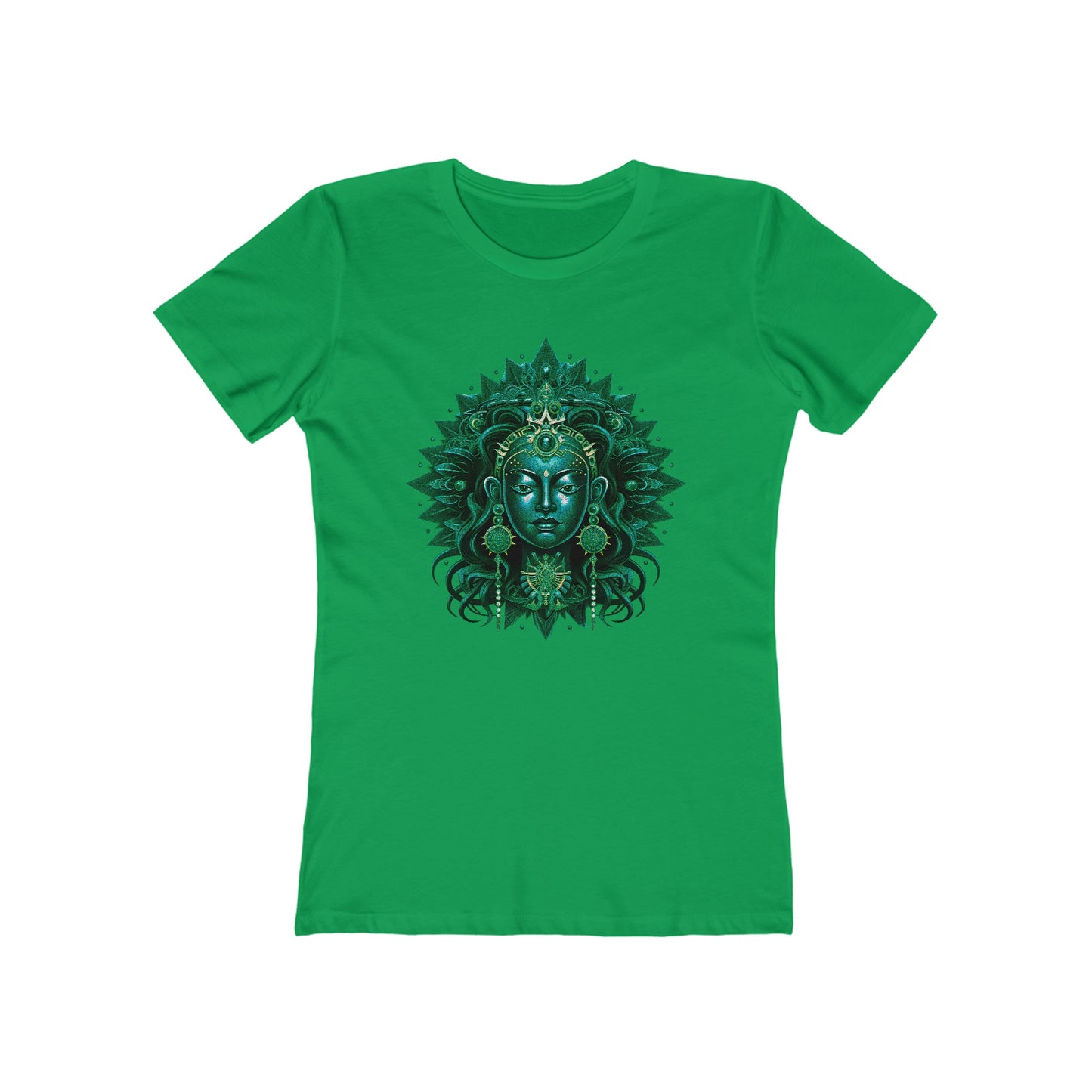 Radiant Goddess Green Tara: A Mandalic Portrait of Divine Beauty Women's Fitted T-Shirt