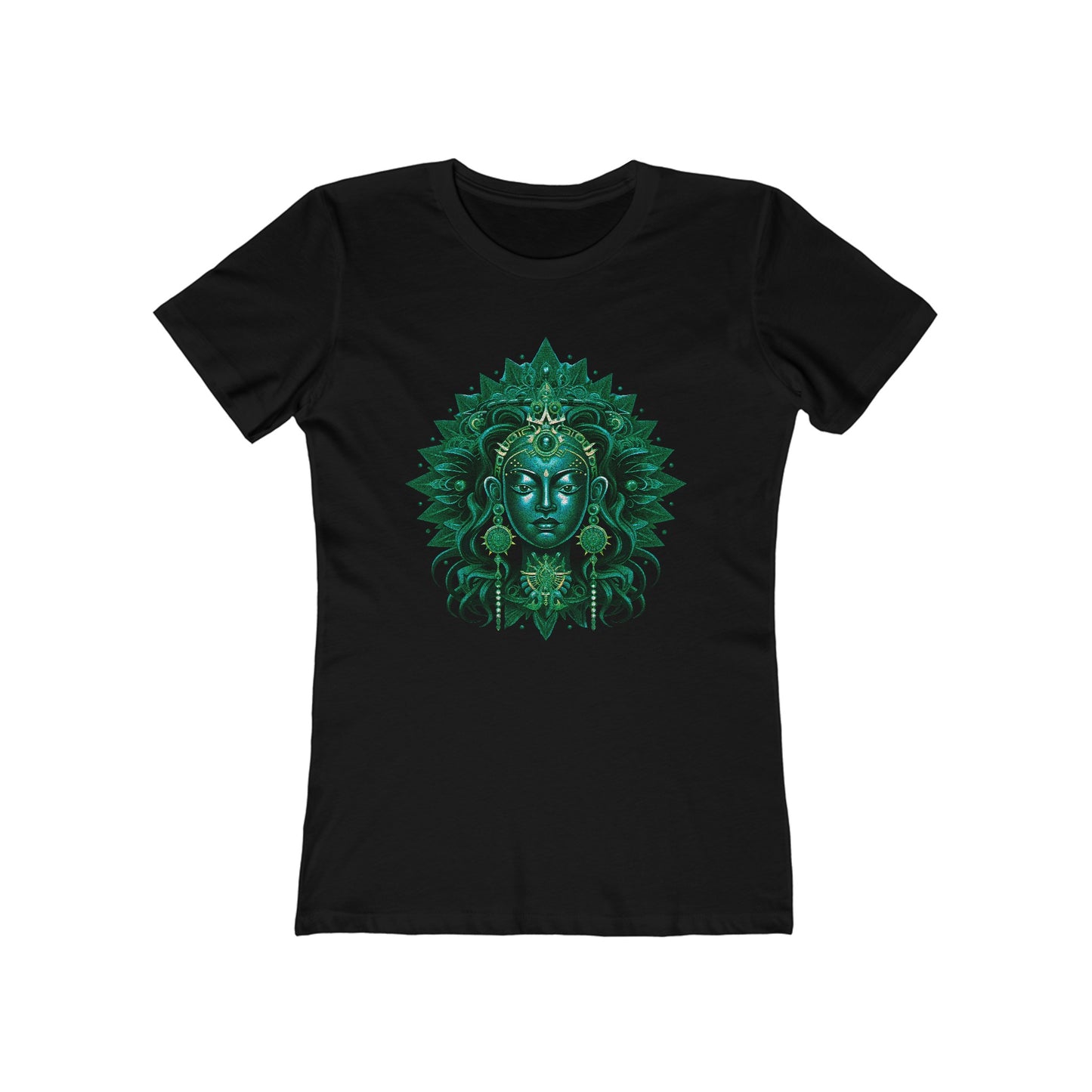 Radiant Goddess Green Tara: A Mandalic Portrait of Divine Beauty Women's Fitted T-Shirt