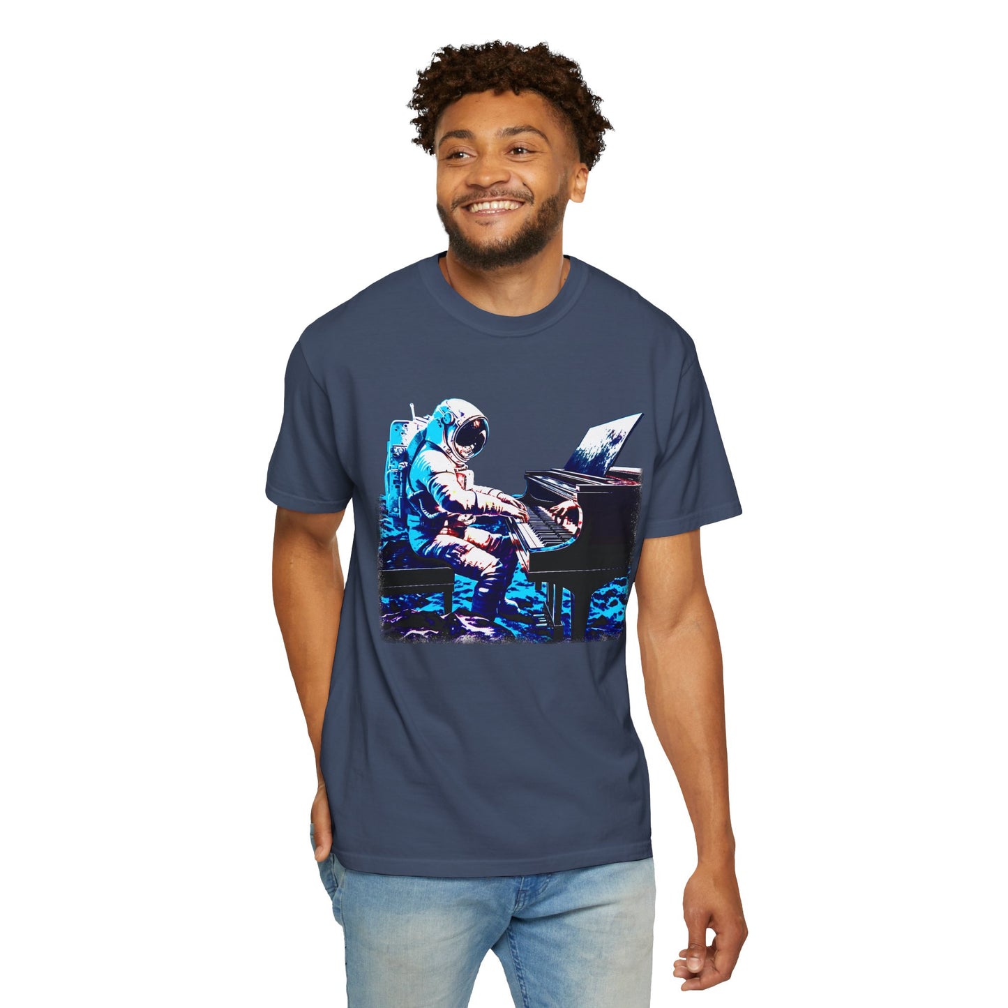 Astronaut's Cosmic Crescendo Men's Relaxed Fit Midweight Cotton T-Shirt