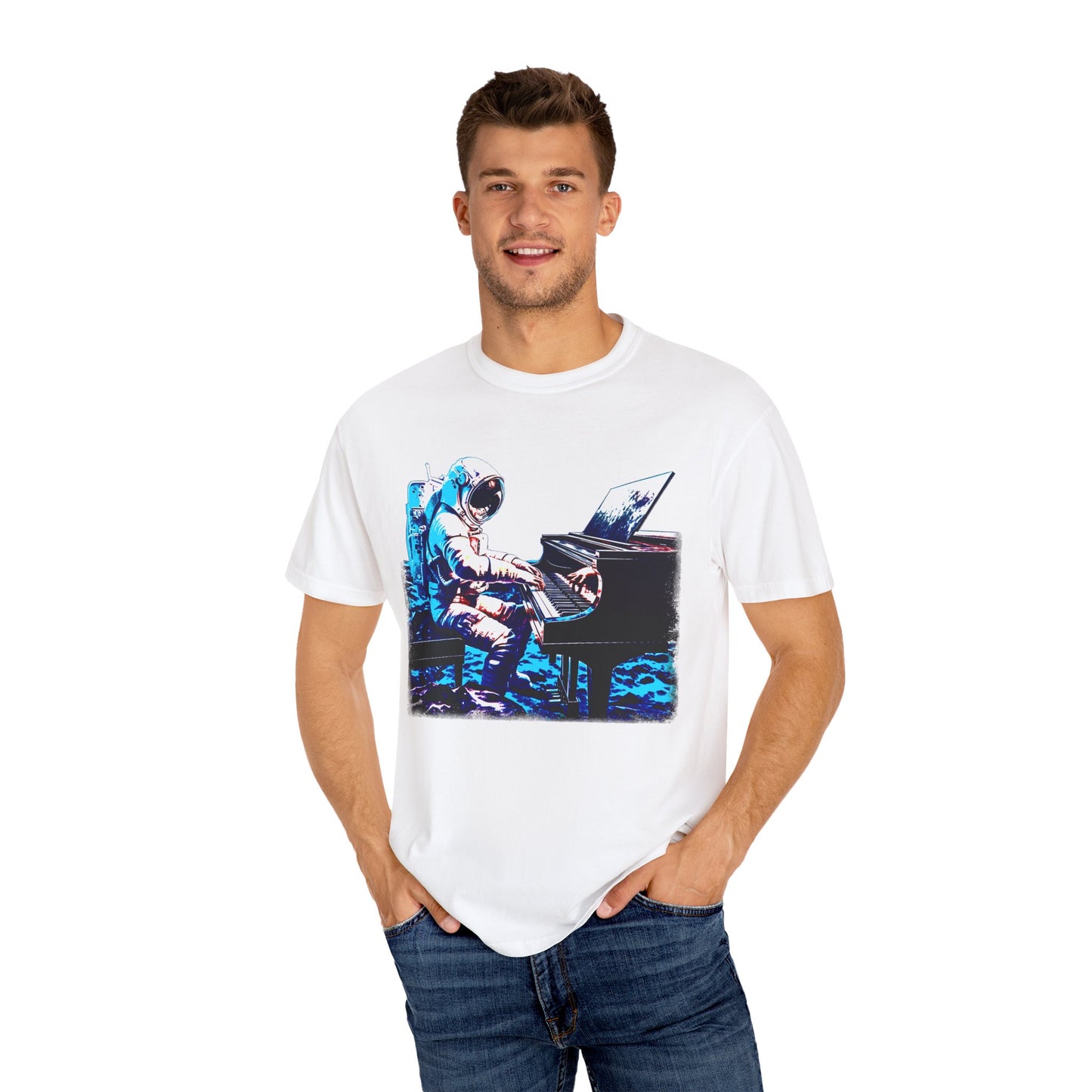 Astronaut's Cosmic Crescendo Men's Relaxed Fit Midweight Cotton T-Shirt