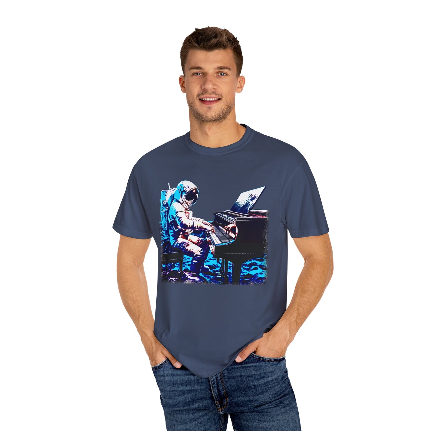 Astronaut's Cosmic Crescendo Men's Relaxed Fit Midweight Cotton T-Shirt