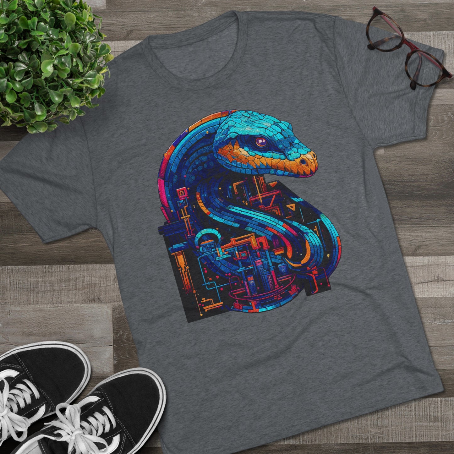 Cyber Snake, Techno Viper of the Digital Realm- Men's Classic Fit Tri-Blend Crew T-Shirt