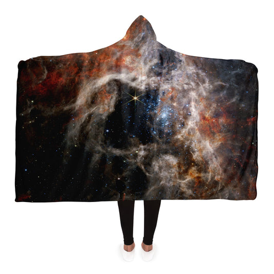 Tarantula Nebula JWST Astrophotography Hooded Blanket (Fleece or Sherpa Lined)