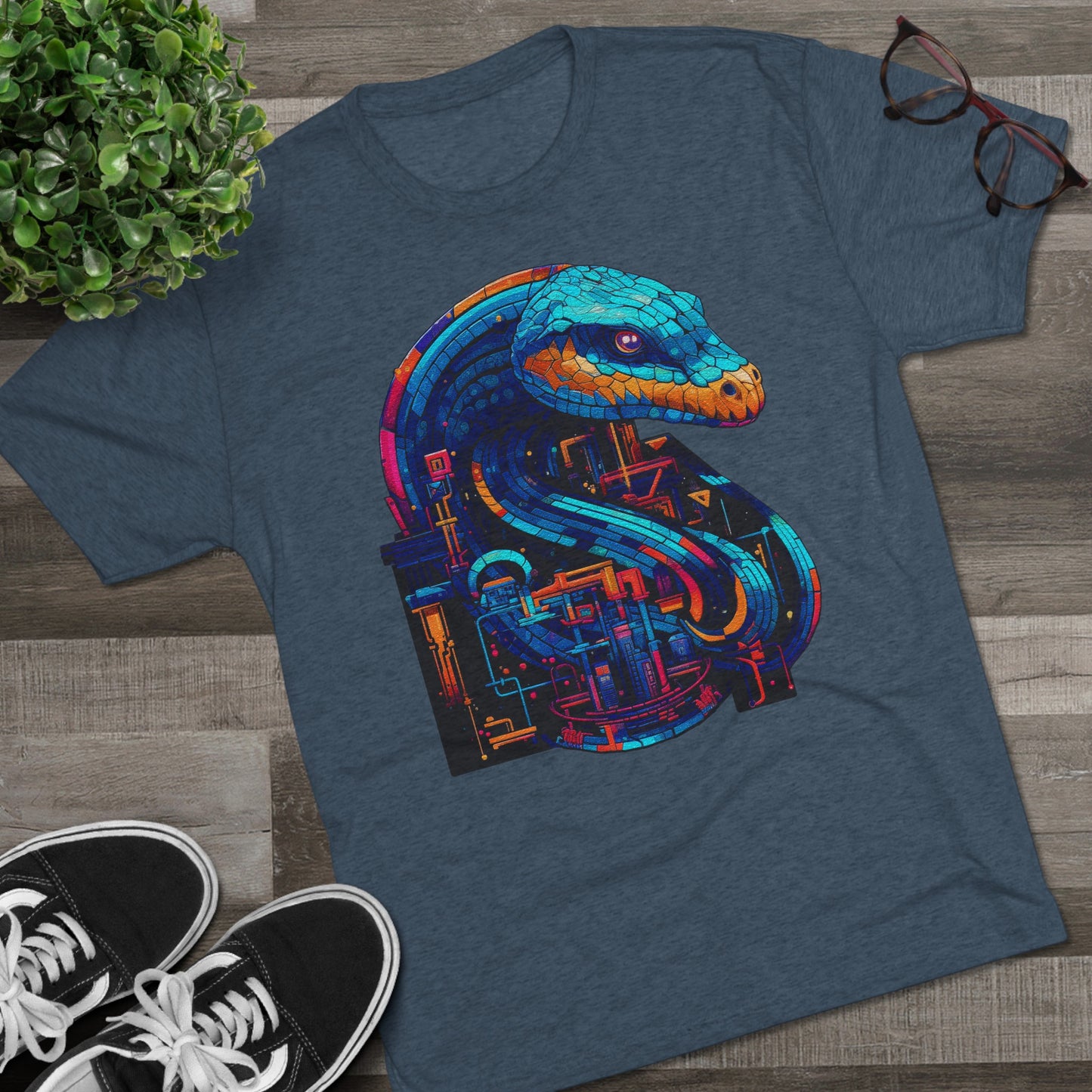 Cyber Snake, Techno Viper of the Digital Realm- Men's Classic Fit Tri-Blend Crew T-Shirt