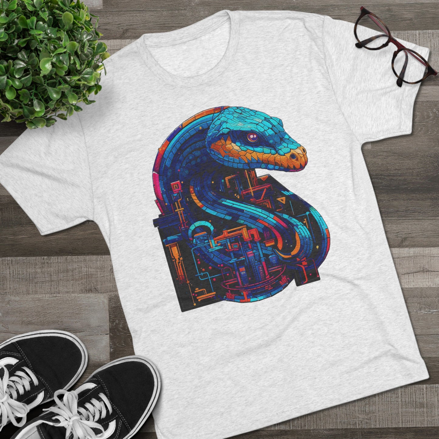 Cyber Snake, Techno Viper of the Digital Realm- Men's Classic Fit Tri-Blend Crew T-Shirt