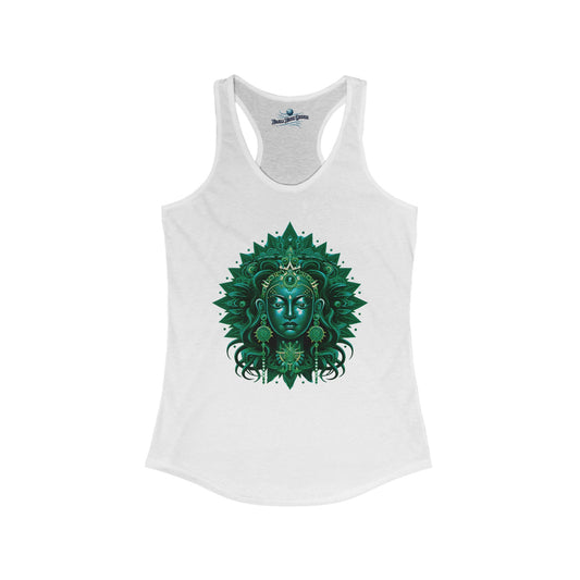 Radiant Goddess Green Tara: Mandalic Portrait of Divine Beauty Women's Racerback Tank