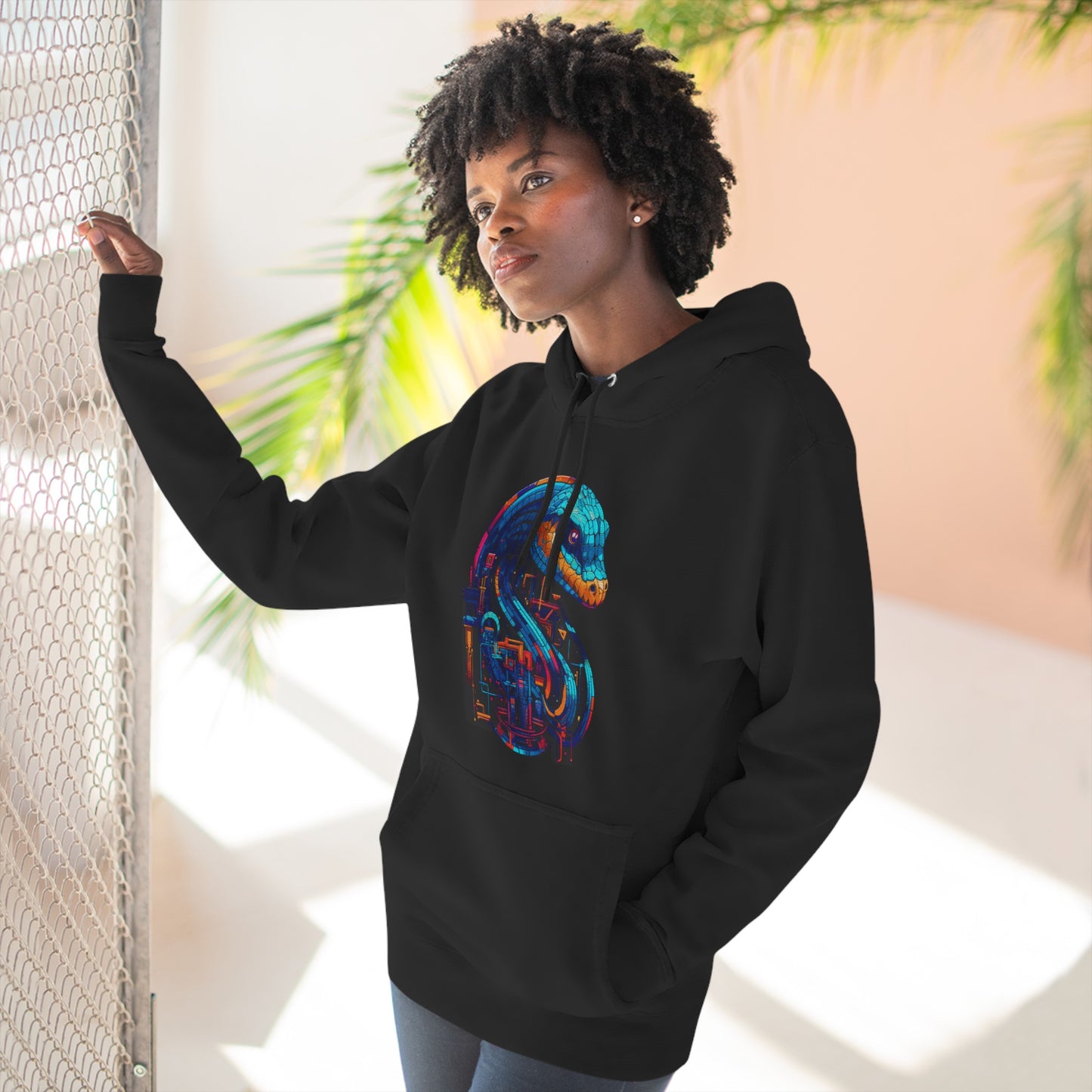 Techno Viper of the Digital Realm Three-Panel Fleece Hoodie