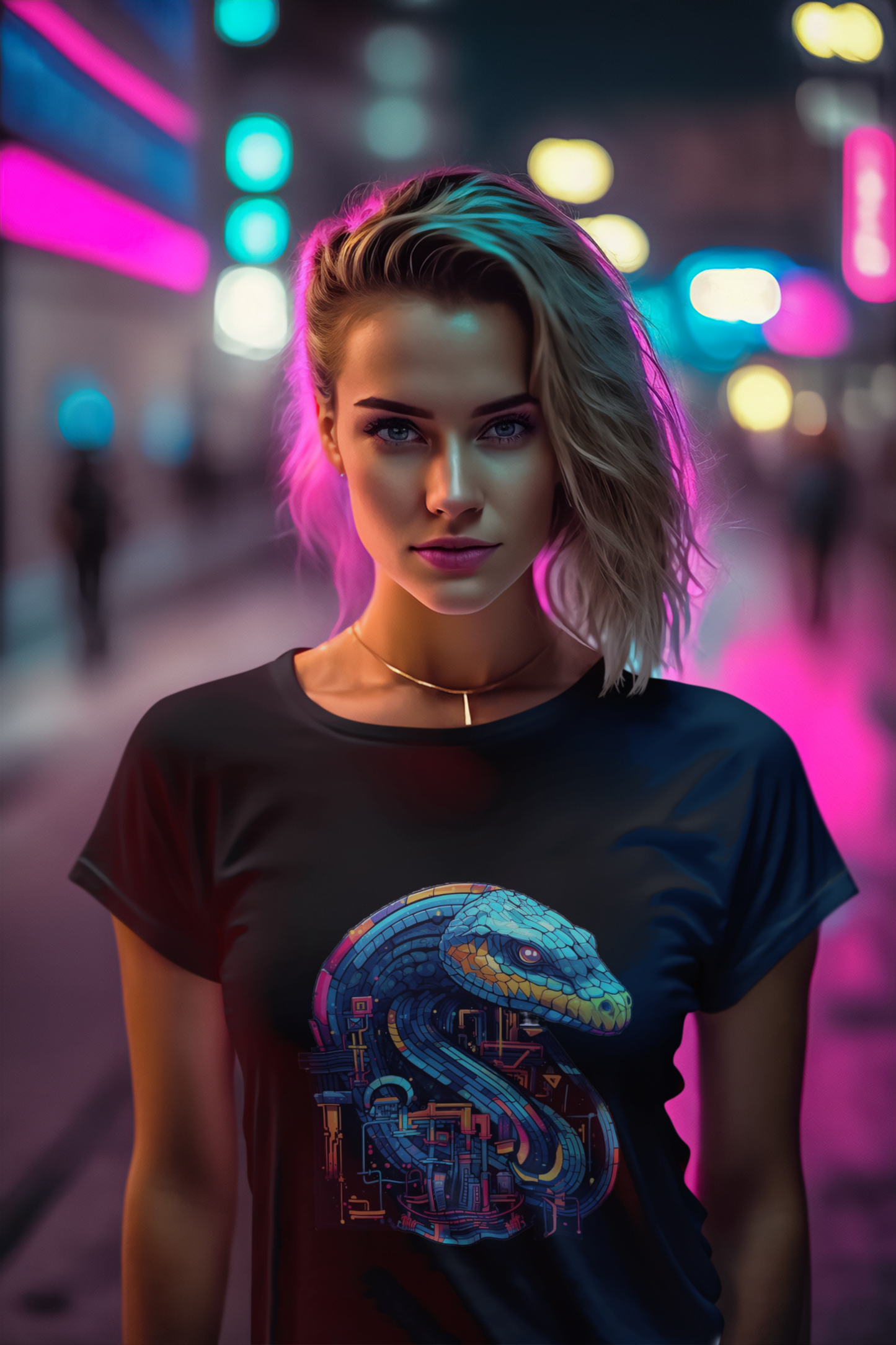 Cyber Snake: Techno Viper of the Digital Realm Women's Fitted T-Shirt