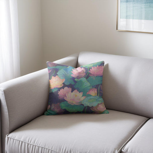 Ethereal Lotus Art Nouveau Woven Pillow