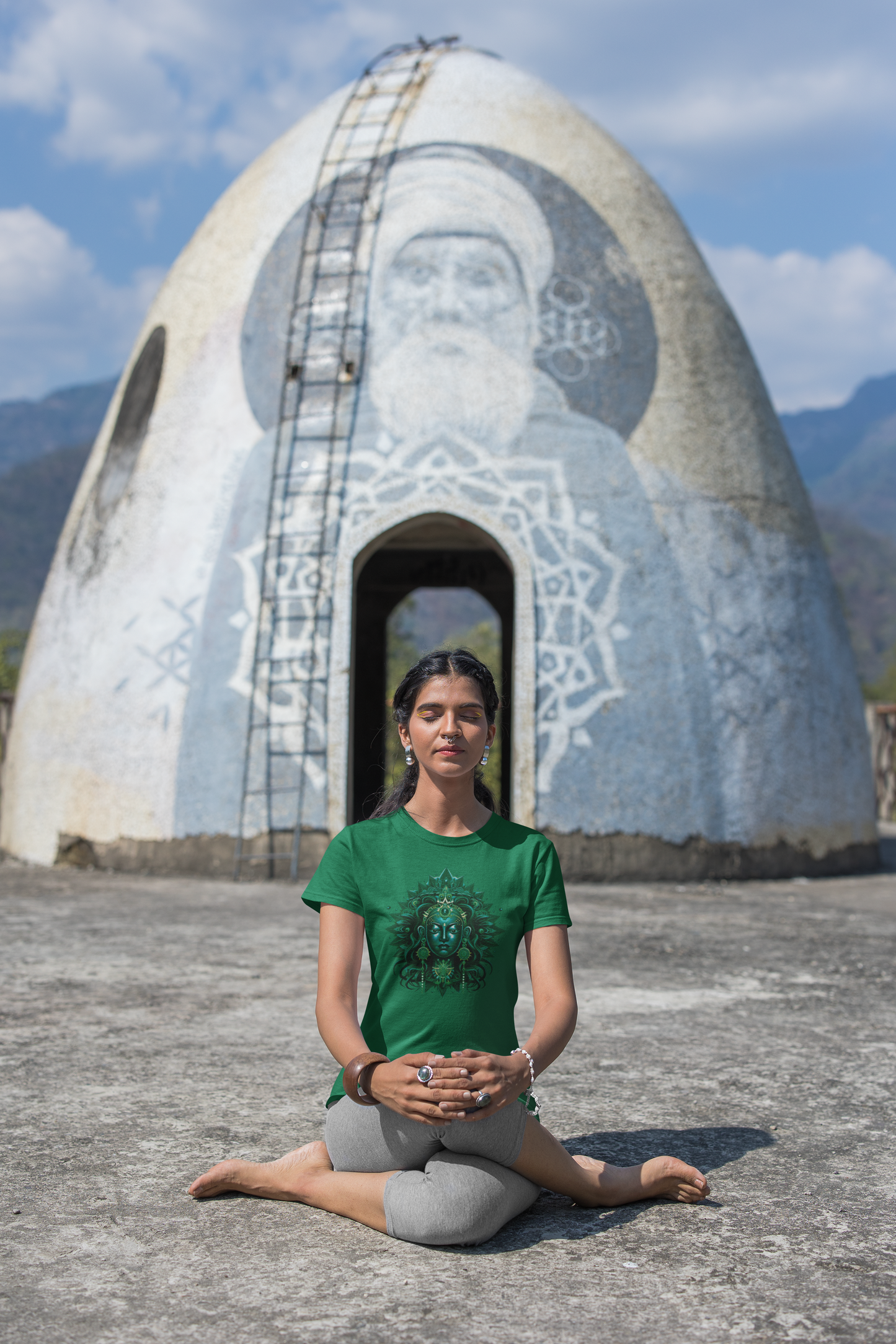 Radiant Goddess Green Tara: A Mandalic Portrait of Divine Beauty Women's Fitted T-Shirt