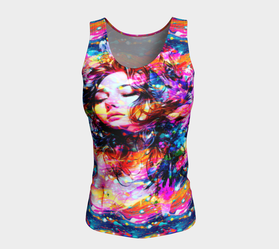 Tangerine Fluid Art w/Mystical Goddess Fitted Tank Top (Long Length)