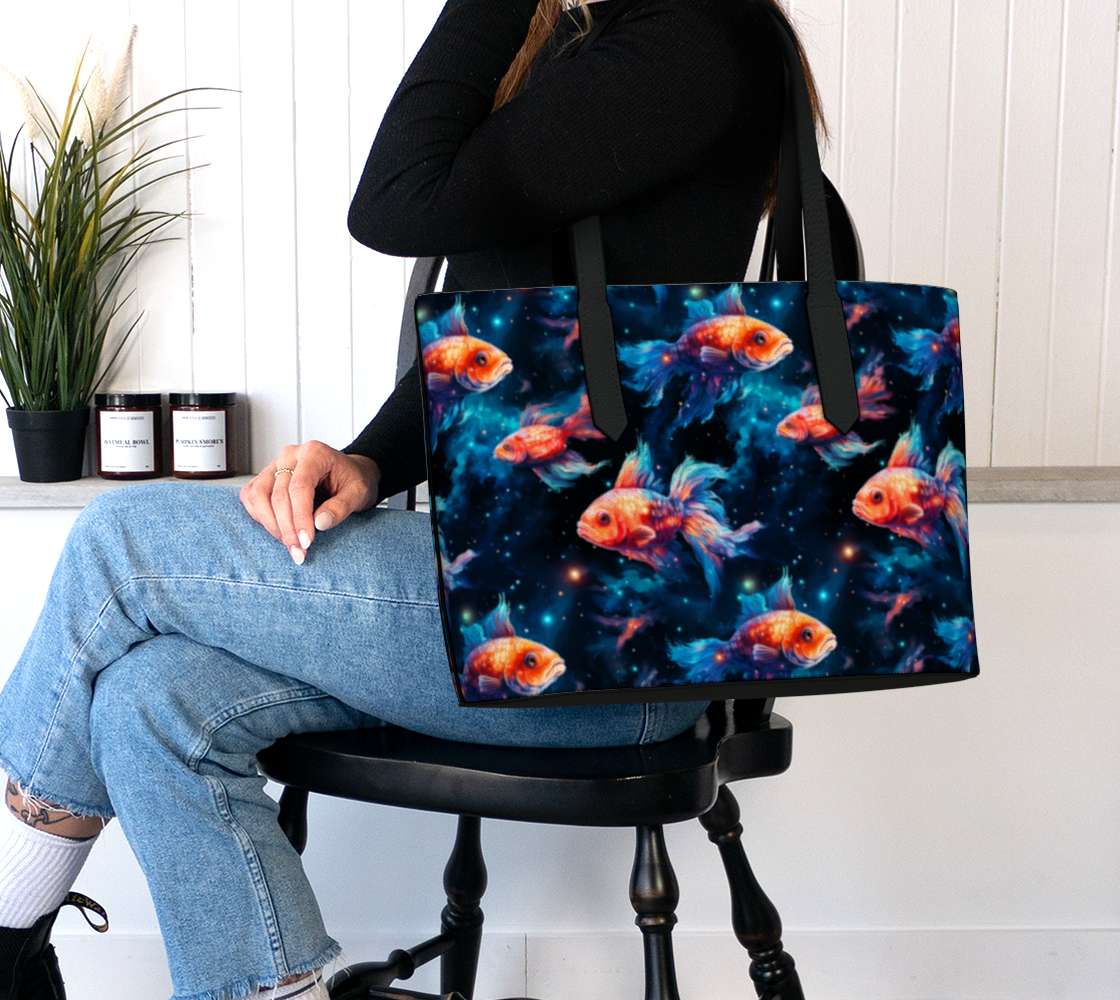 Intergalactic Goldfish Vegan Leather Tote Bag