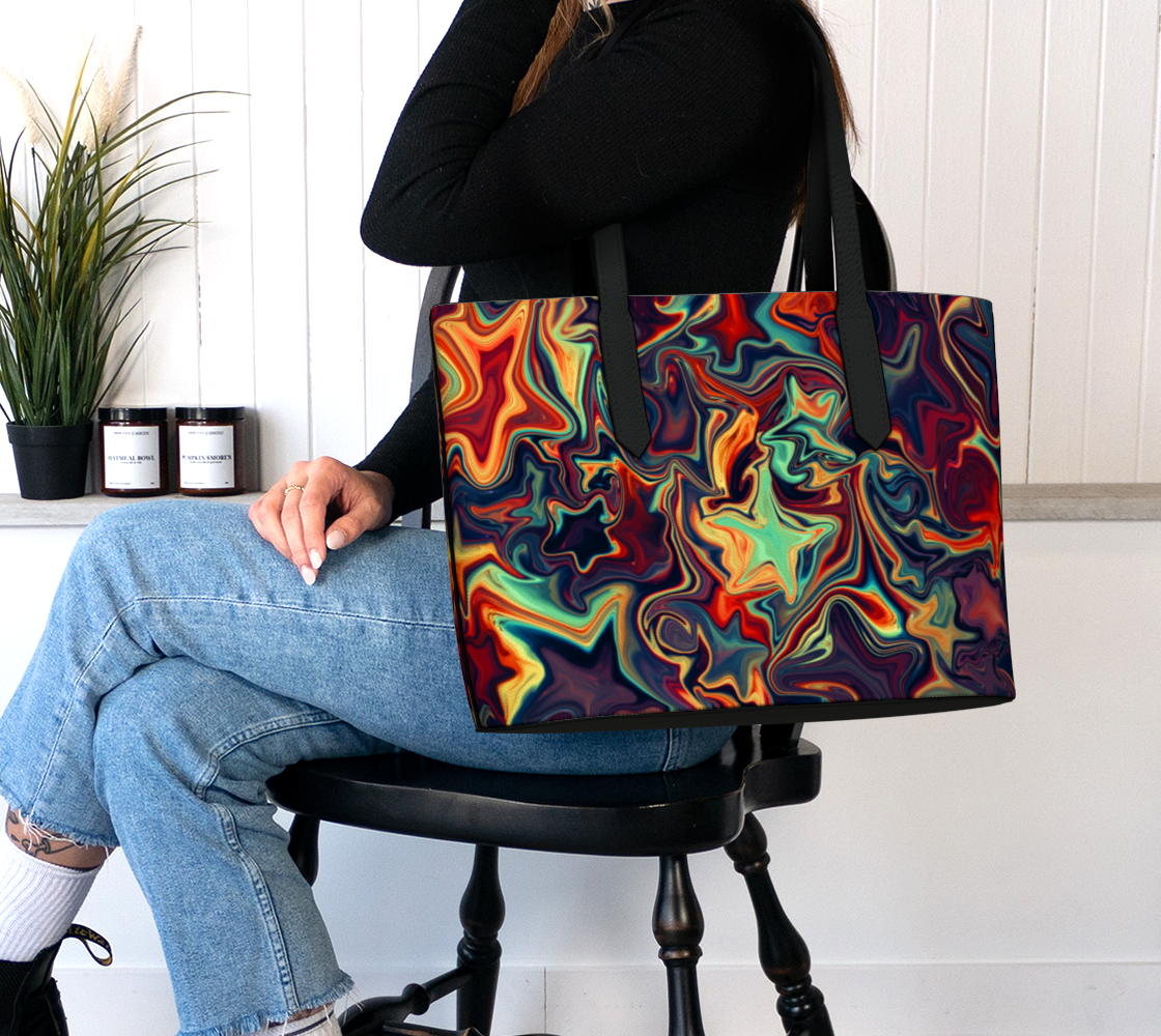 Cosmic Fluidity Vegan Leather Tote Bag