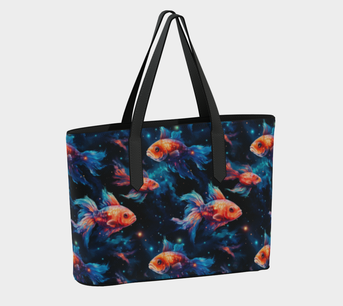 Intergalactic Goldfish Vegan Leather Tote Bag