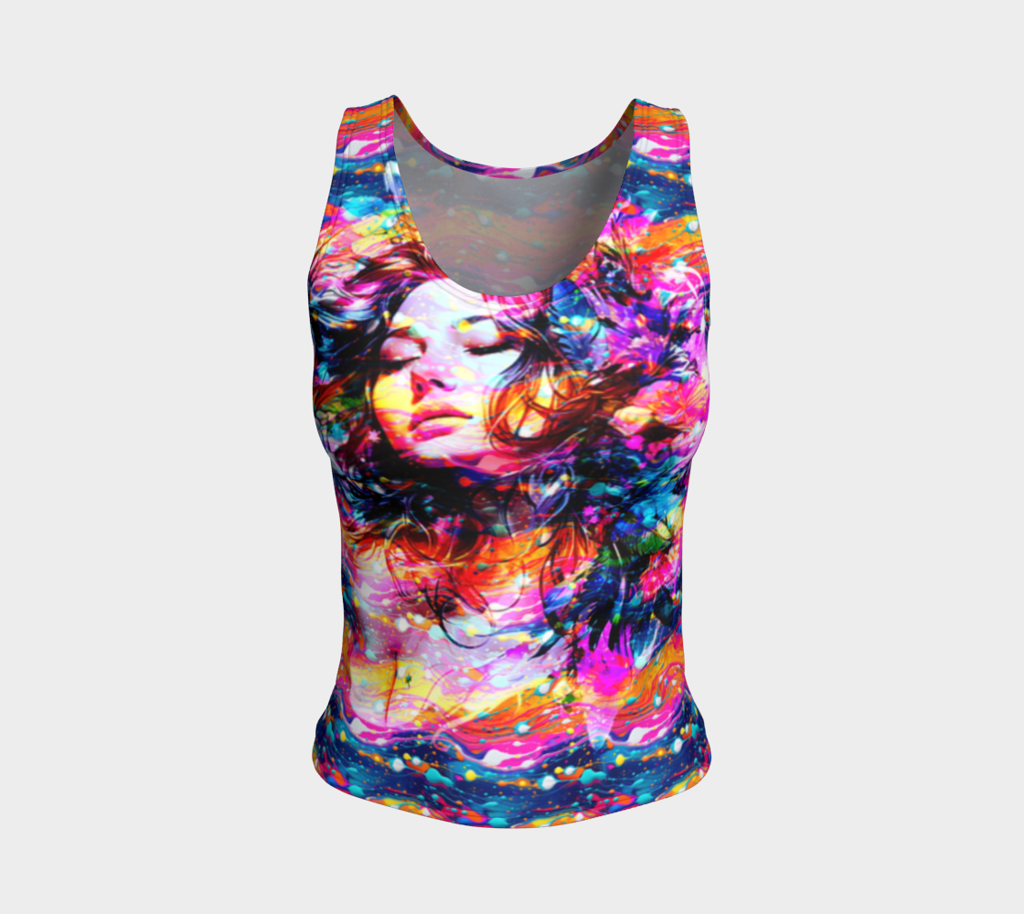 Tangerine Fluid Art w/Mystical Goddess Fitted Tank Top (Long Length)