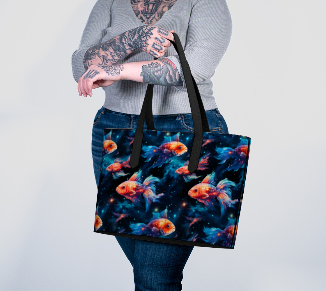 Intergalactic Goldfish Vegan Leather Tote Bag