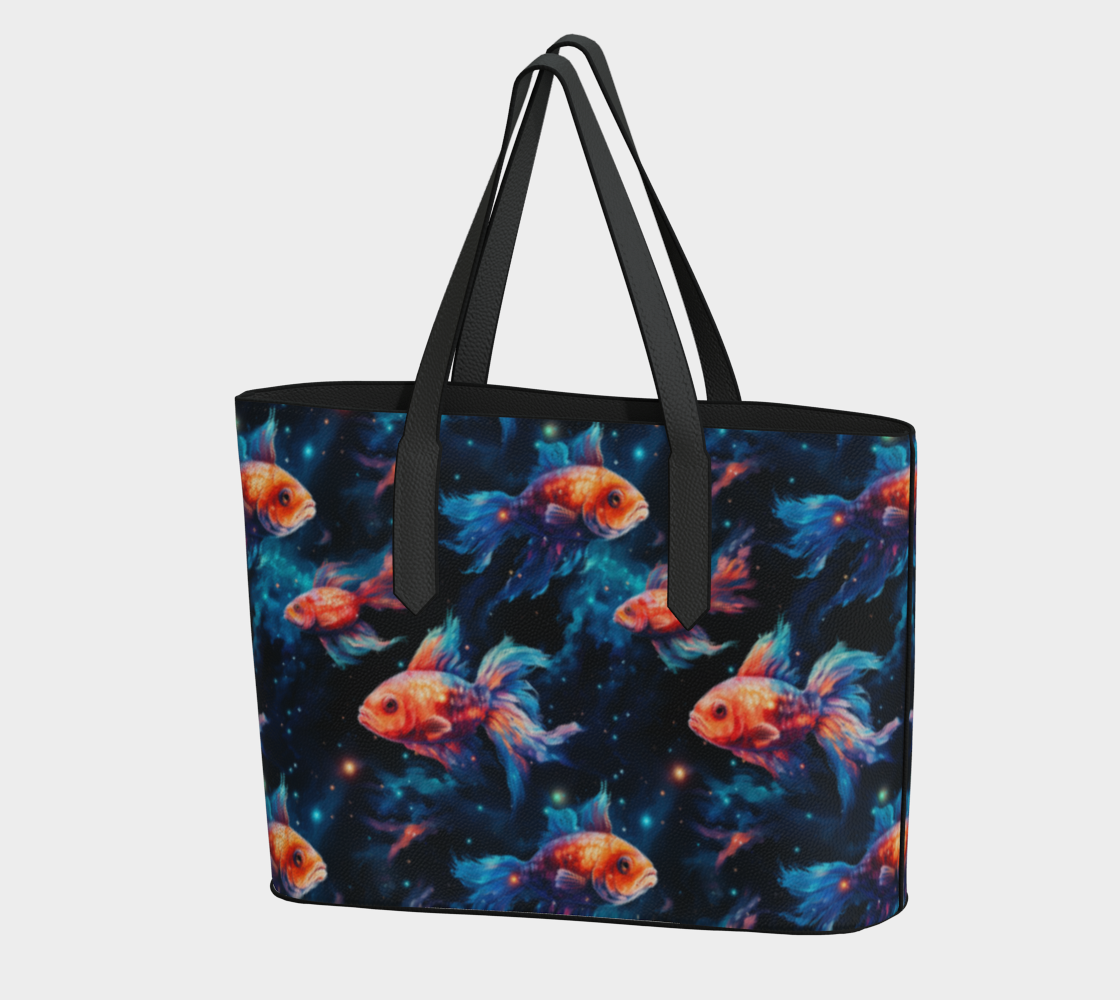 Intergalactic Goldfish Vegan Leather Tote Bag